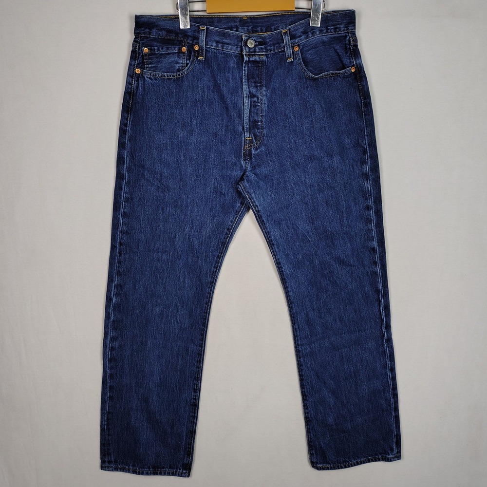 Levis 501 Original Fit Straight Leg Button Fly Blue Denim Jeans Mens 36x30